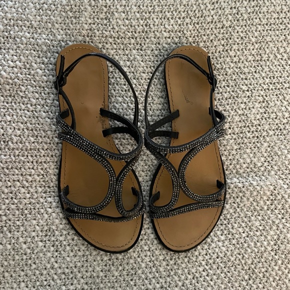 Sparkly Black Rhinestone Strappy Sandals - Picture 3 of 4